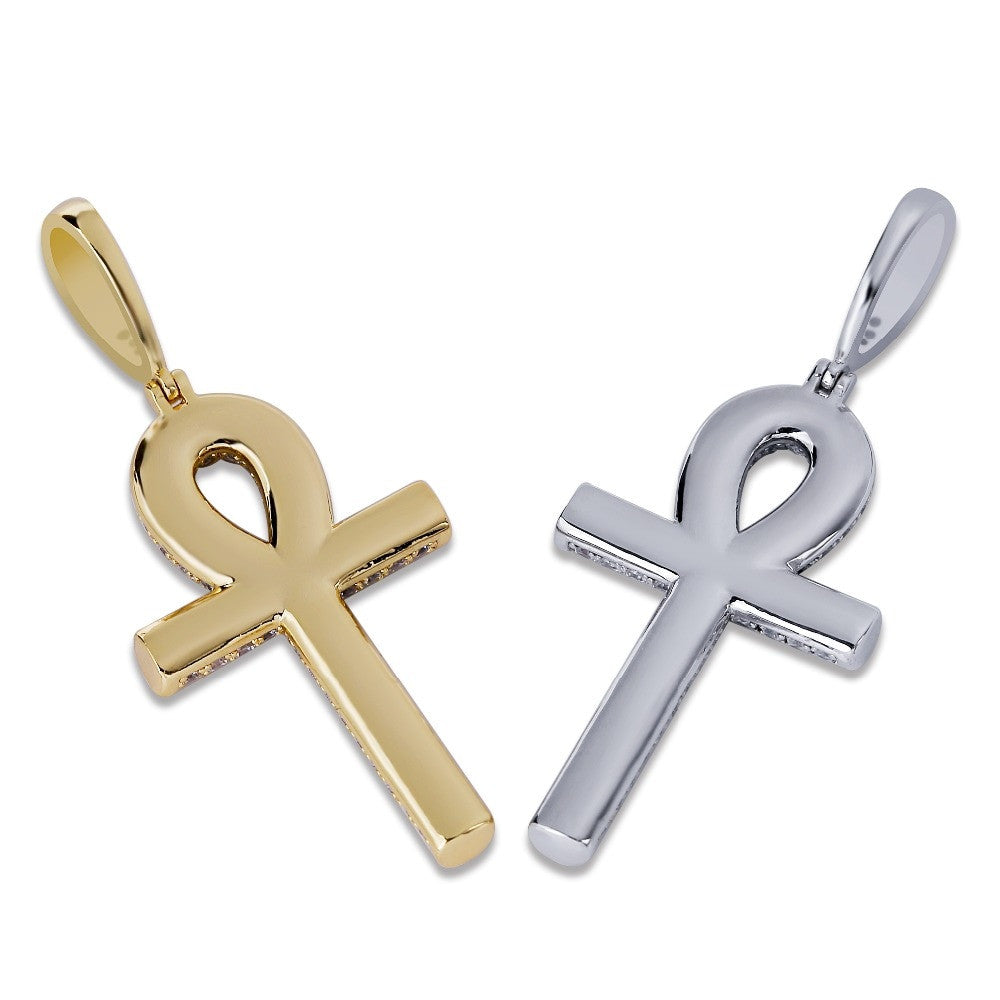 AAA Micro Pave 14k Gold Silver Hip Hop Key Of Life Original Ankh Cross Pendant Chain Necklaces