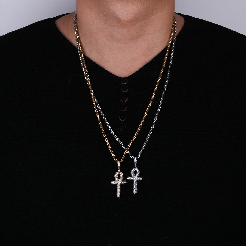 AAA Micro Pave 14k Gold Silver Hip Hop Key Of Life Original Ankh Cross Pendant Chain Necklaces