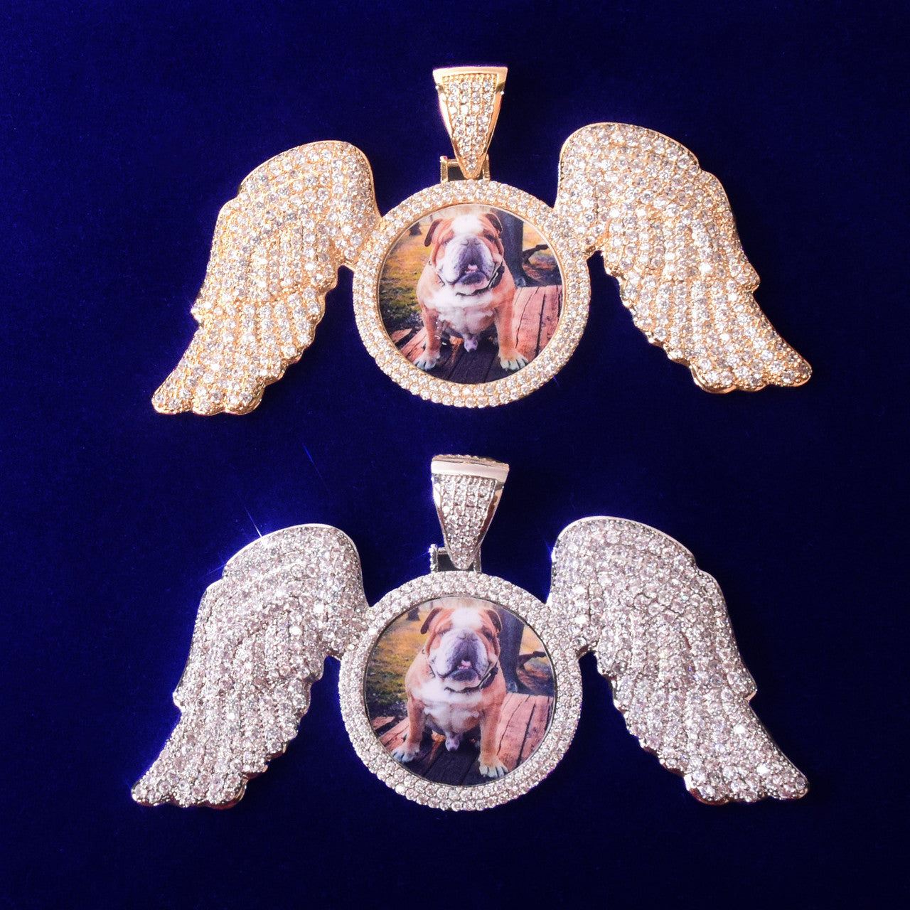 Golden Guardian | Flooded Ice Angel Wings Memory Picture Photo Pendant