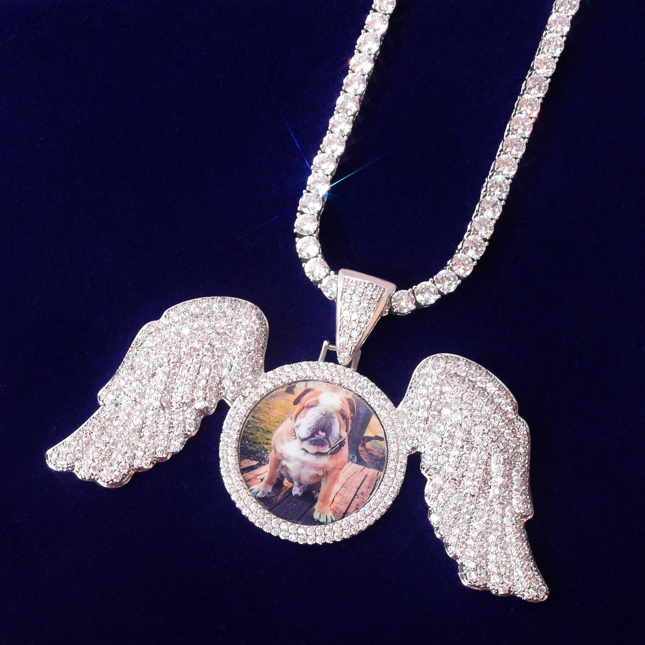 Golden Guardian | Flooded Ice Angel Wings Memory Picture Photo Pendant