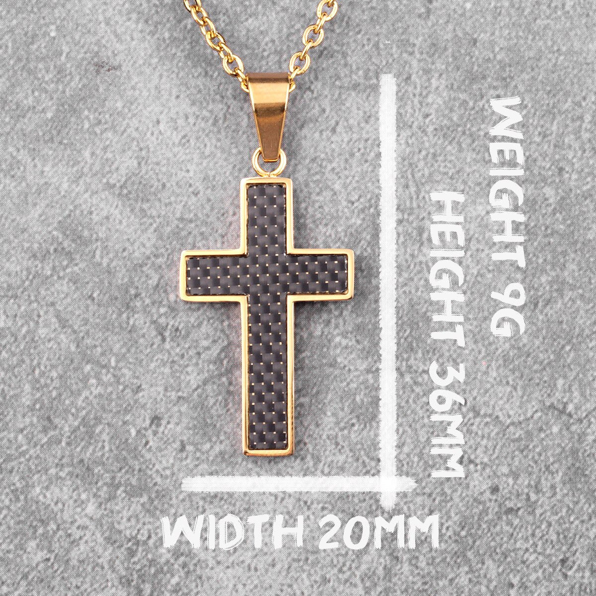 Mens No Fade Stainless Steel Carbon Fiber Black Gold 14k Cross Pendant Chain Necklace