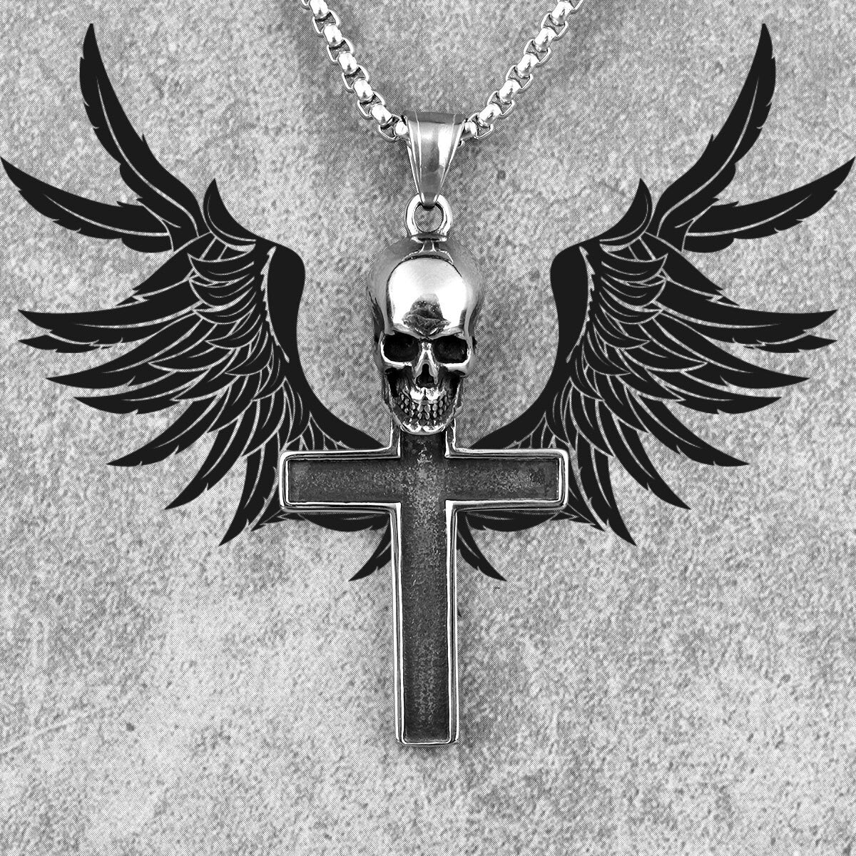 Mens Silver No Fade Stainless Steel Skull Cross Street Wear Pendant Chain Necklace