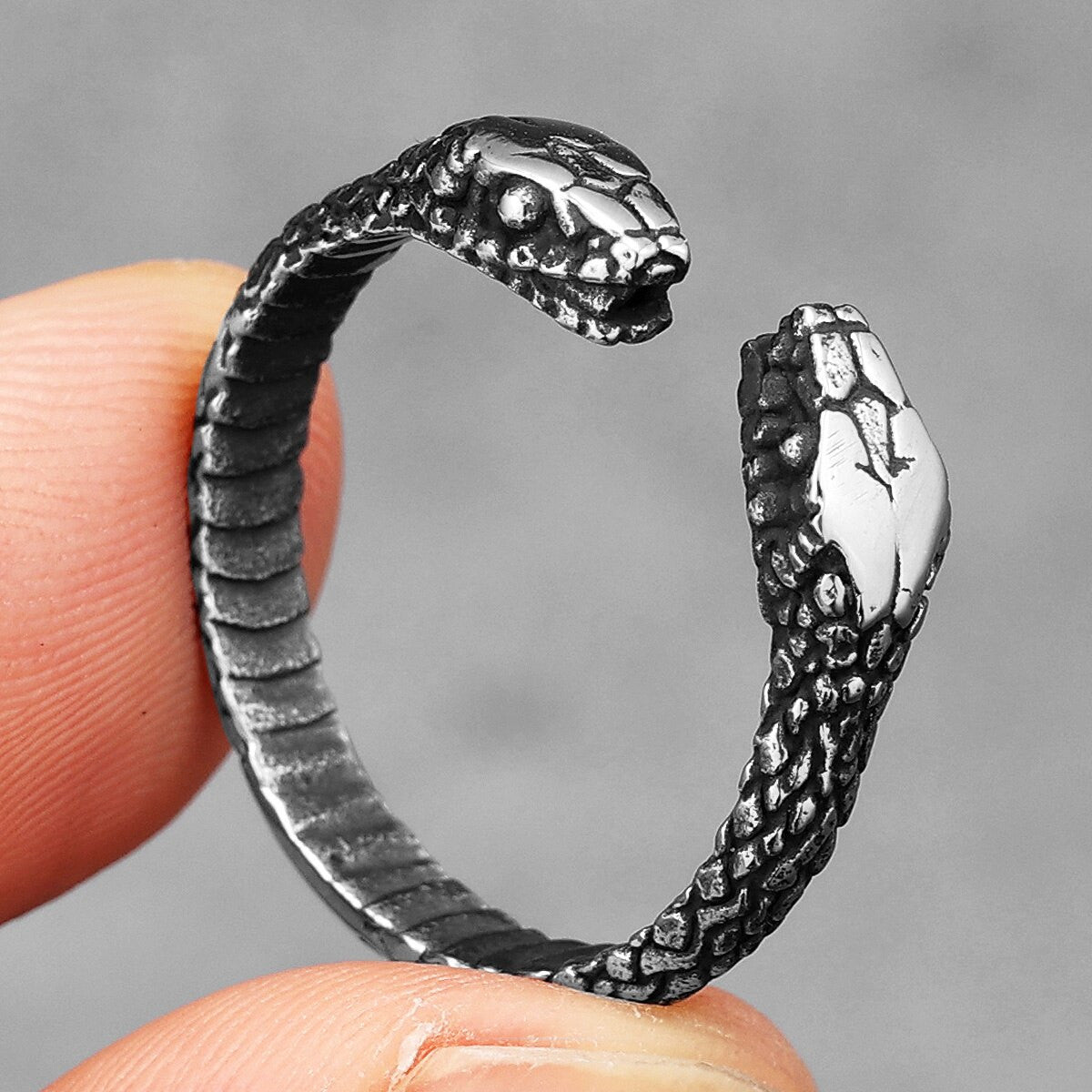 Mens Open Snake Stainless Steel No Fade Street Wear Unique Rings
