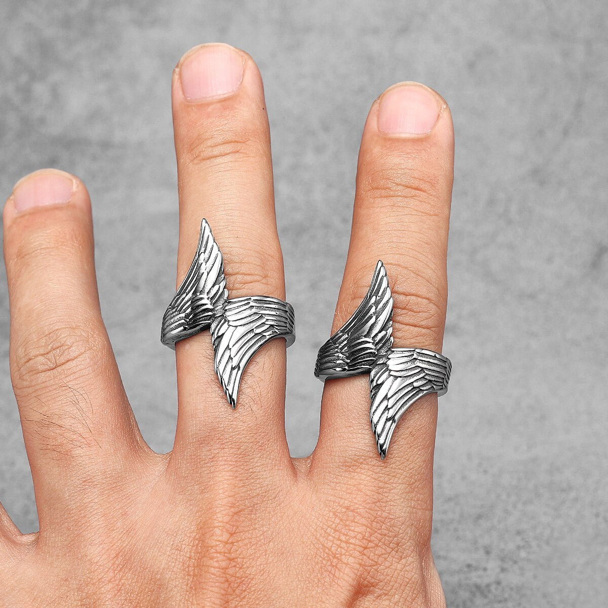 Mens No Fade Eccentric Creative Angel Wings Stainless Steel Street Wear Rings