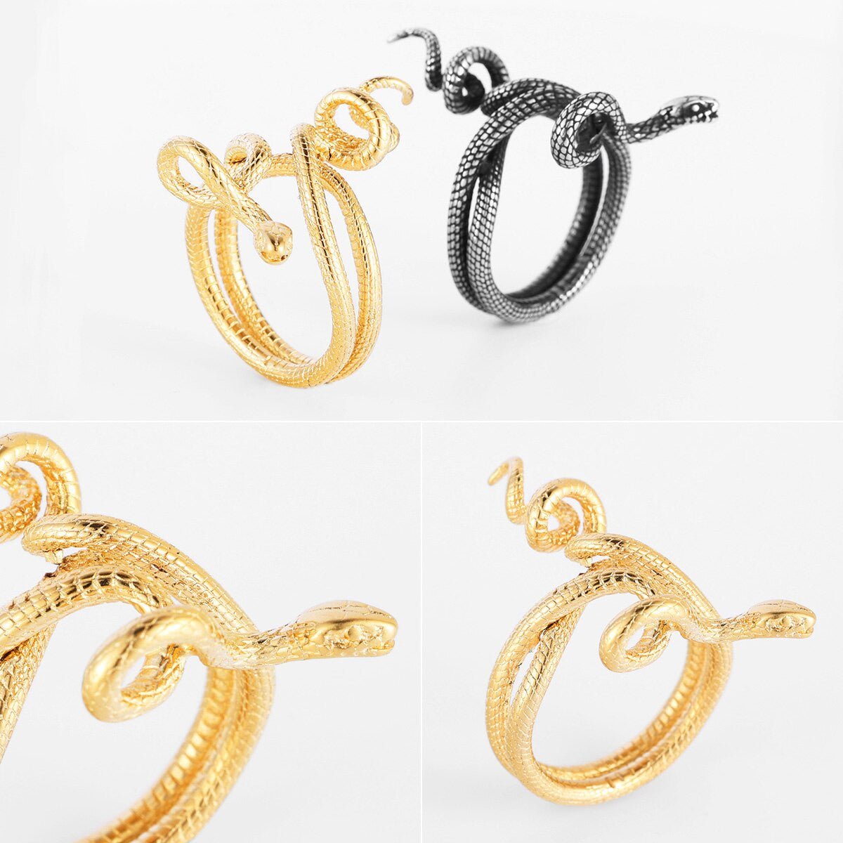 14k Gold Over No Fade Stainless Steel Coiled Snake Street Wear Unique Fashion Rings