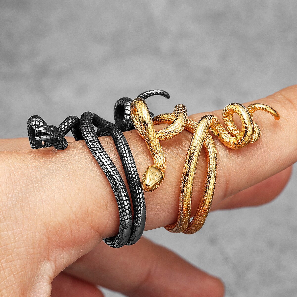 14k Gold Over No Fade Stainless Steel Coiled Snake Street Wear Unique Fashion Rings