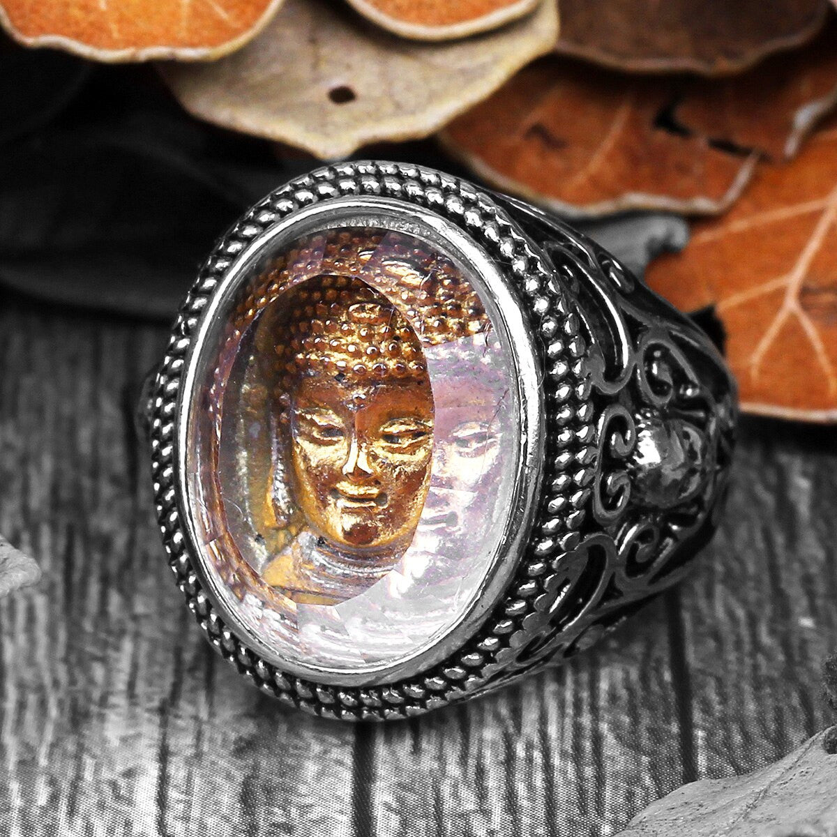 Mens No Fade Stainless Steel Buddhism Buddha Spiritual Street Wear Rings