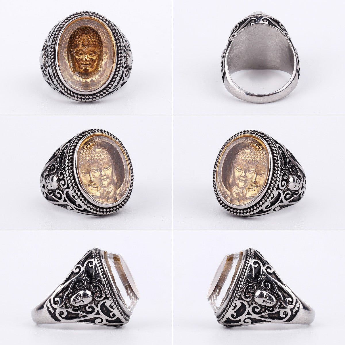 Mens No Fade Stainless Steel Buddhism Buddha Spiritual Street Wear Rings