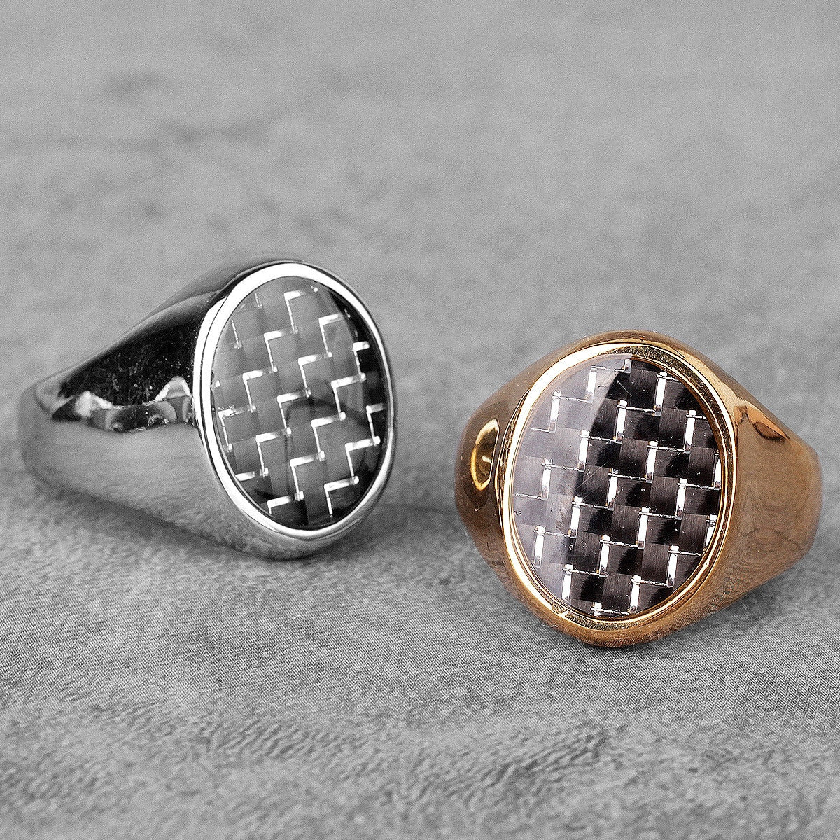Carbon Fiber | Mens 14k Gold Over 316L No Fade Stainless Steel Hip Hop Rings