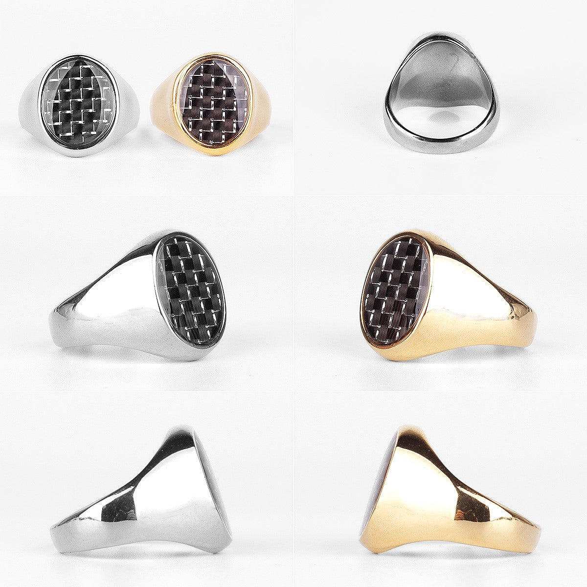 Carbon Fiber | Mens 14k Gold Over 316L No Fade Stainless Steel Hip Hop Rings