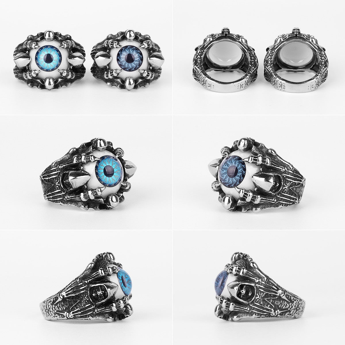 Mens No Fade Demon Evil Eye Silver Stainless Steel Personality Rings