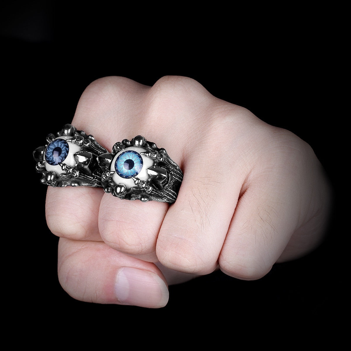 Mens No Fade Demon Evil Eye Silver Stainless Steel Personality Rings