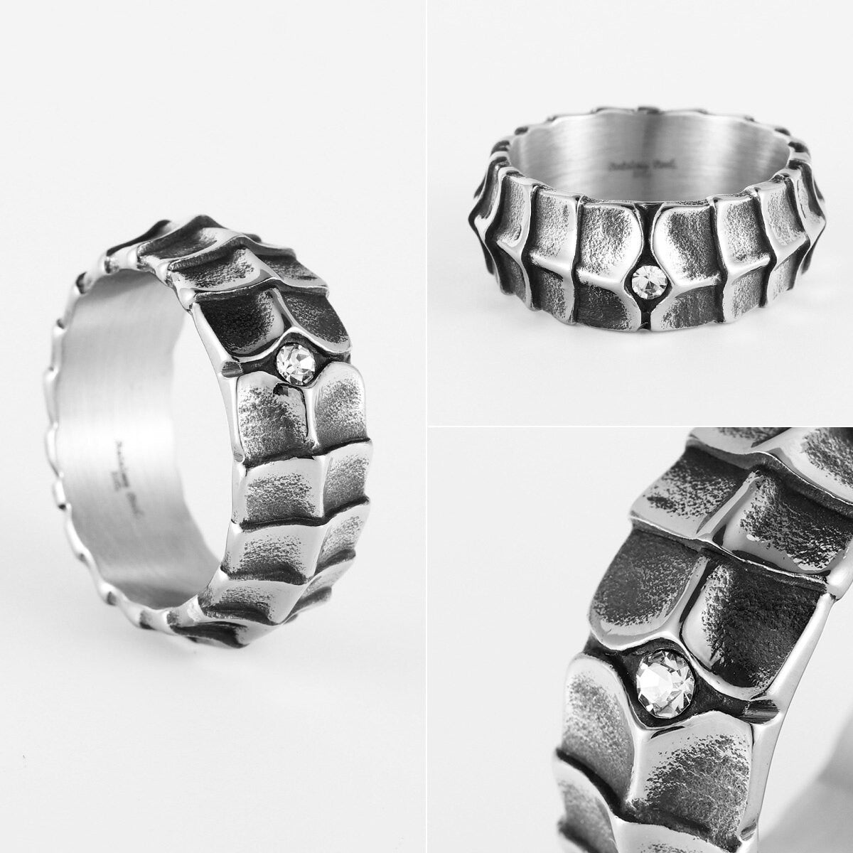 No Fade Stainless Steel Dragon Scales Mens Street Wear Casual Rings