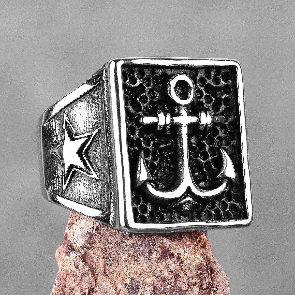 Mens No Fade Naval Anchor Ocean Star Street Wear Casual Stainless Steel Rings