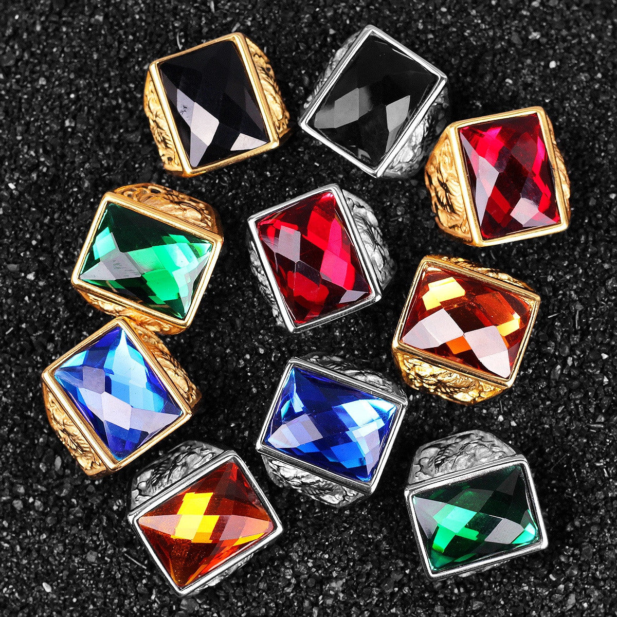 Mens Gemstone Phoenix Dragon No Fade 14k Gold Over Stainless Steel Street Wear Bling Rings