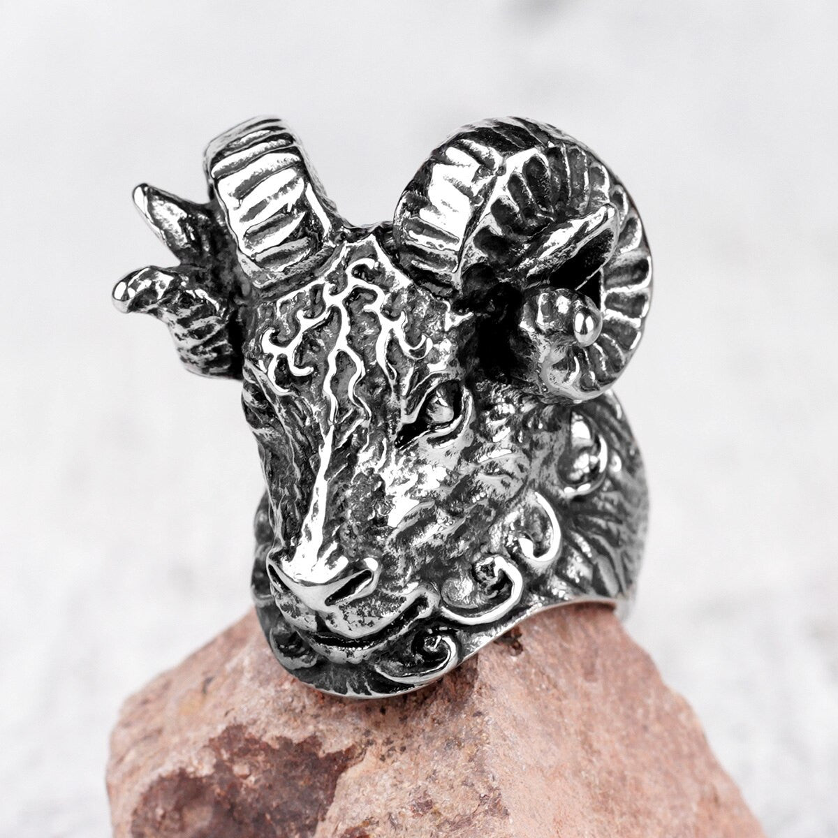 Mens No Fade Stainless Steel The Goat 3D Personality Dominate Male Rings
