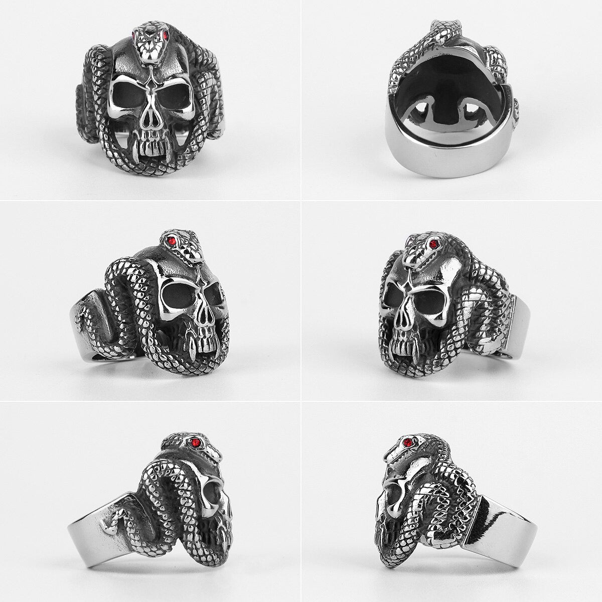 Mens 316L Ancient Snake Skull Solid 316L Stainless Steel Street Wear No Fade Rings