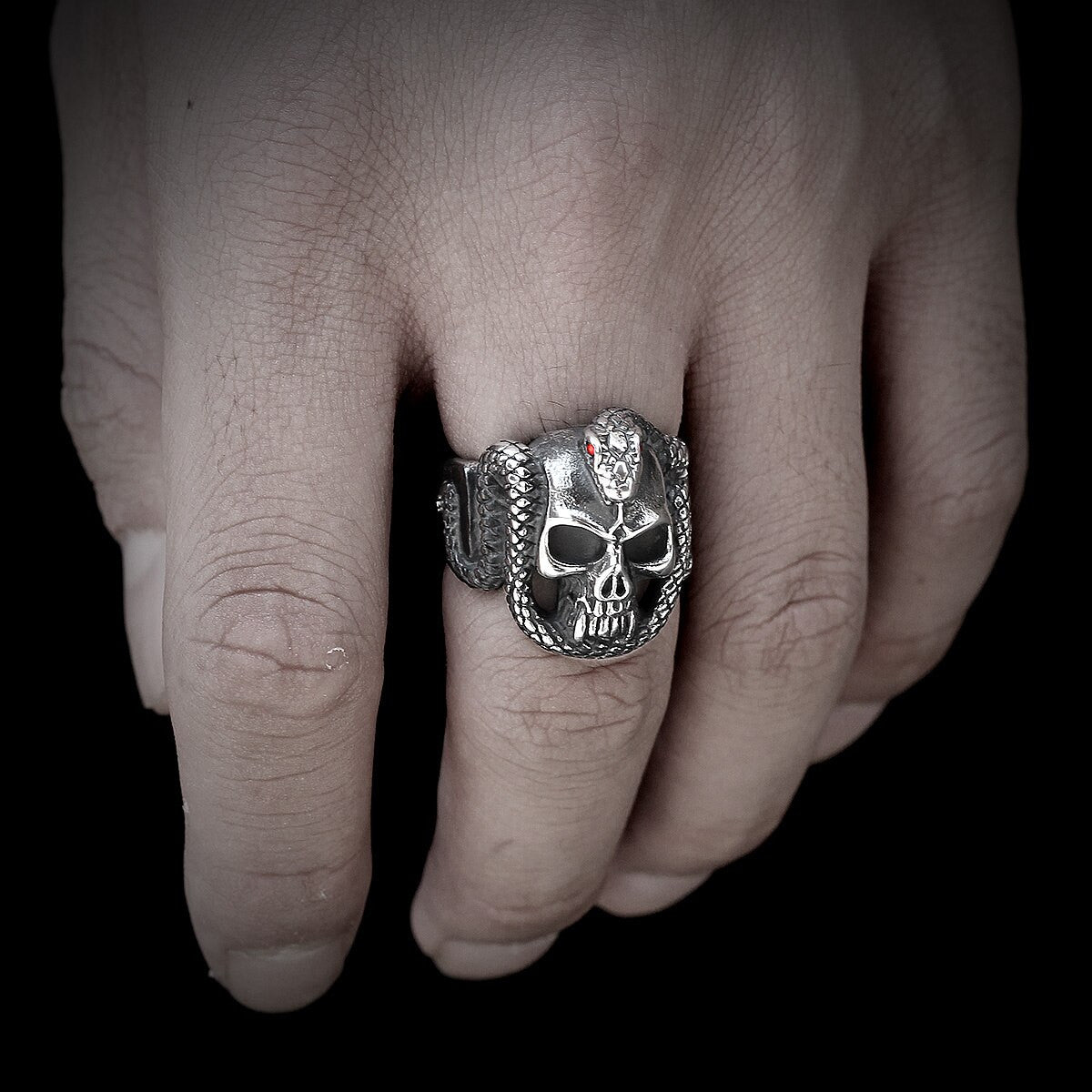 Mens 316L Ancient Snake Skull Solid 316L Stainless Steel Street Wear No Fade Rings
