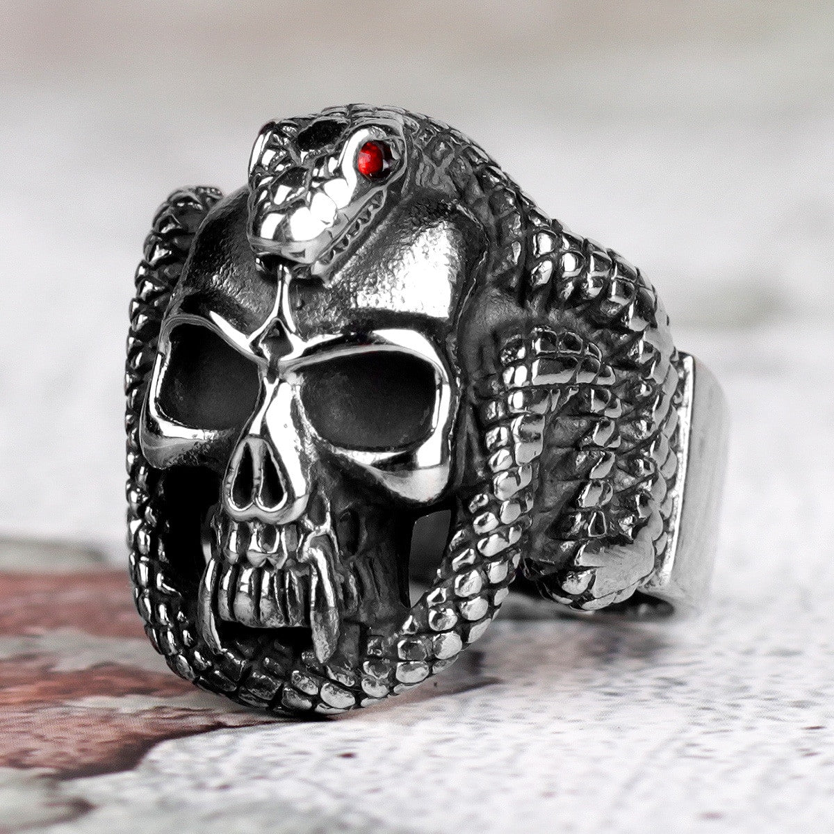 Mens 316L Ancient Snake Skull Solid 316L Stainless Steel Street Wear No Fade Rings