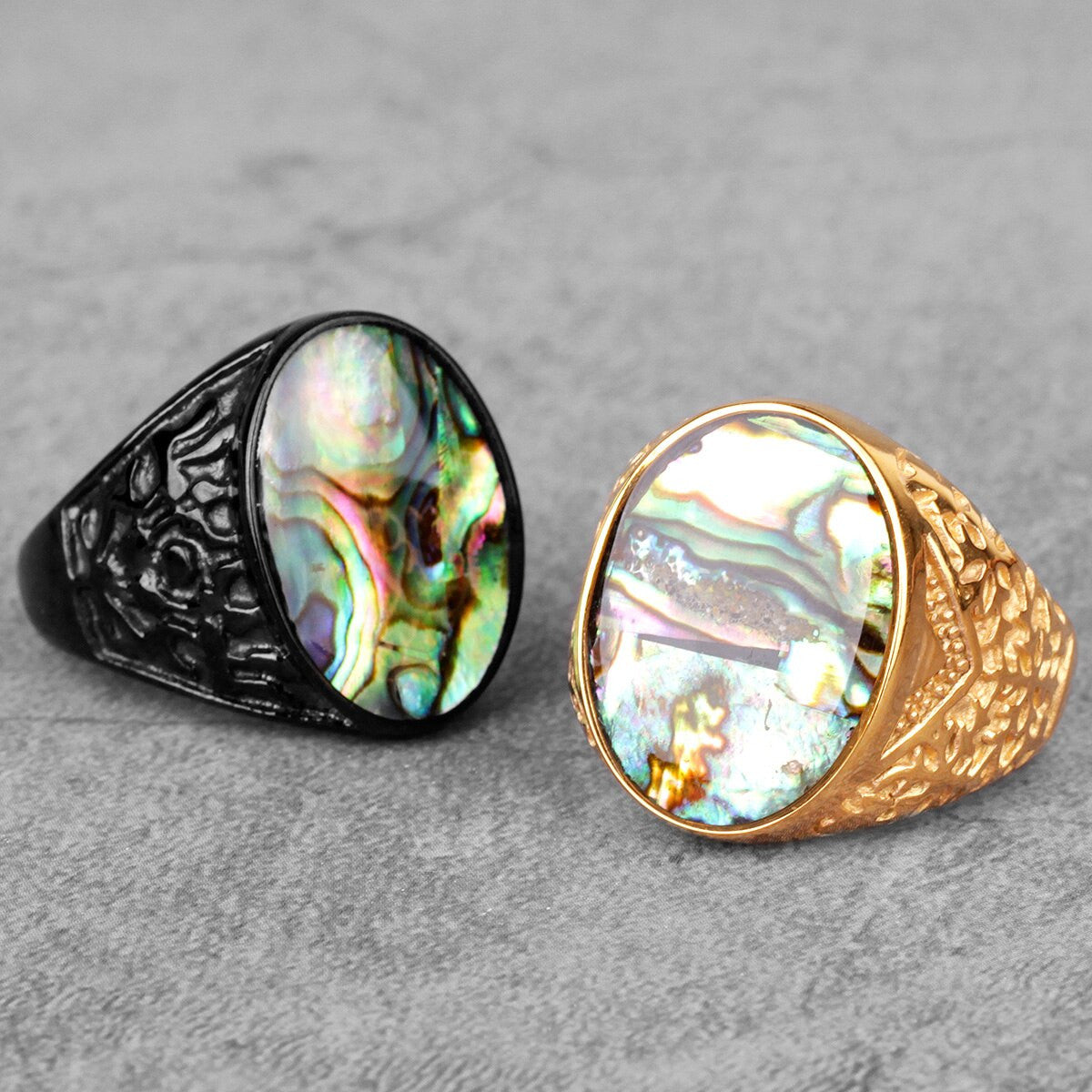 14k Gold Black over Solid No Fade 316L Stainless Steel Unique Luxury Pearl Rings