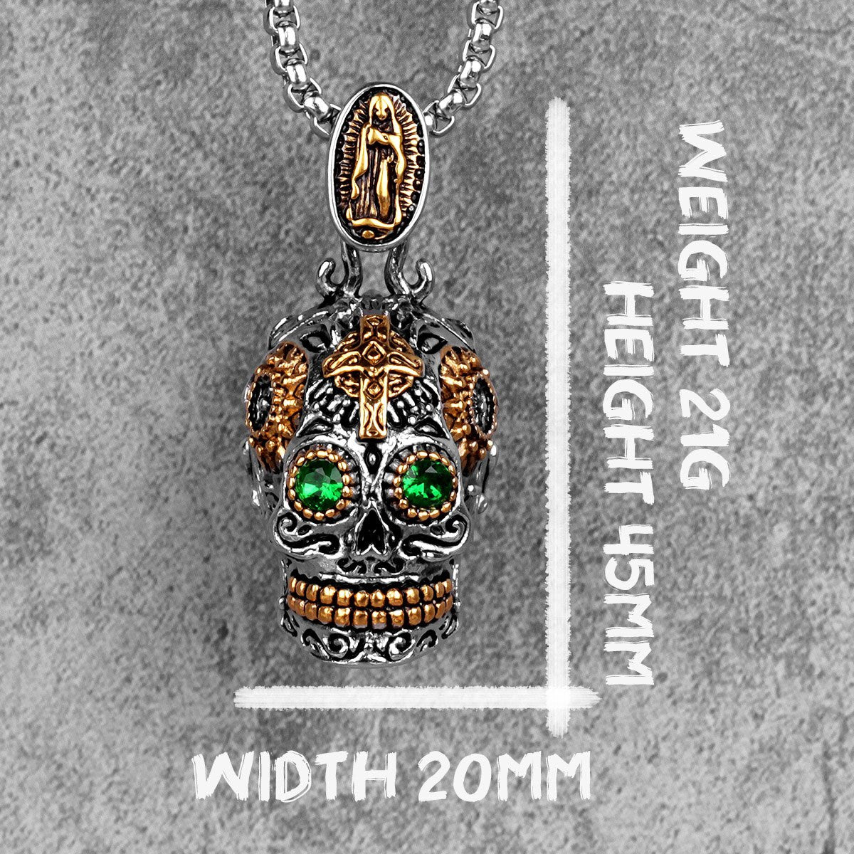 No Fade Silver Gold Accents Stainless Steel Aztec Skull Cross Pendant Chain Necklace