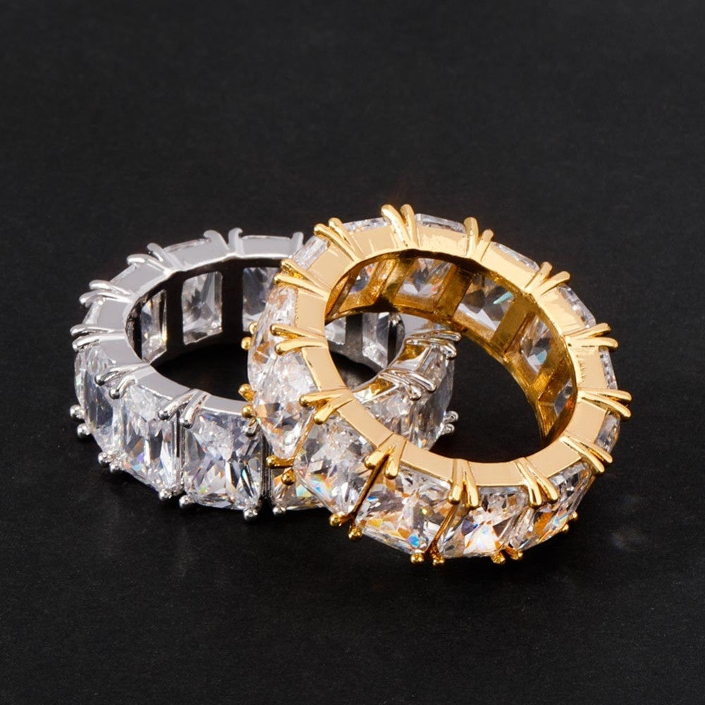 Mens Bling Flooded Ice Hip Hop 1 Row Solitaire Baguette Tennis Rings
