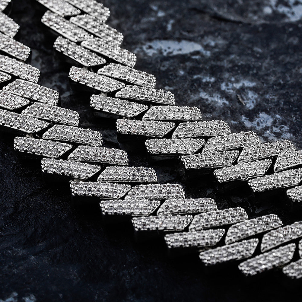 Mens Iced Beautiful Prong Set Blue White Stone Hip Hop Cuban Link Chain Necklace