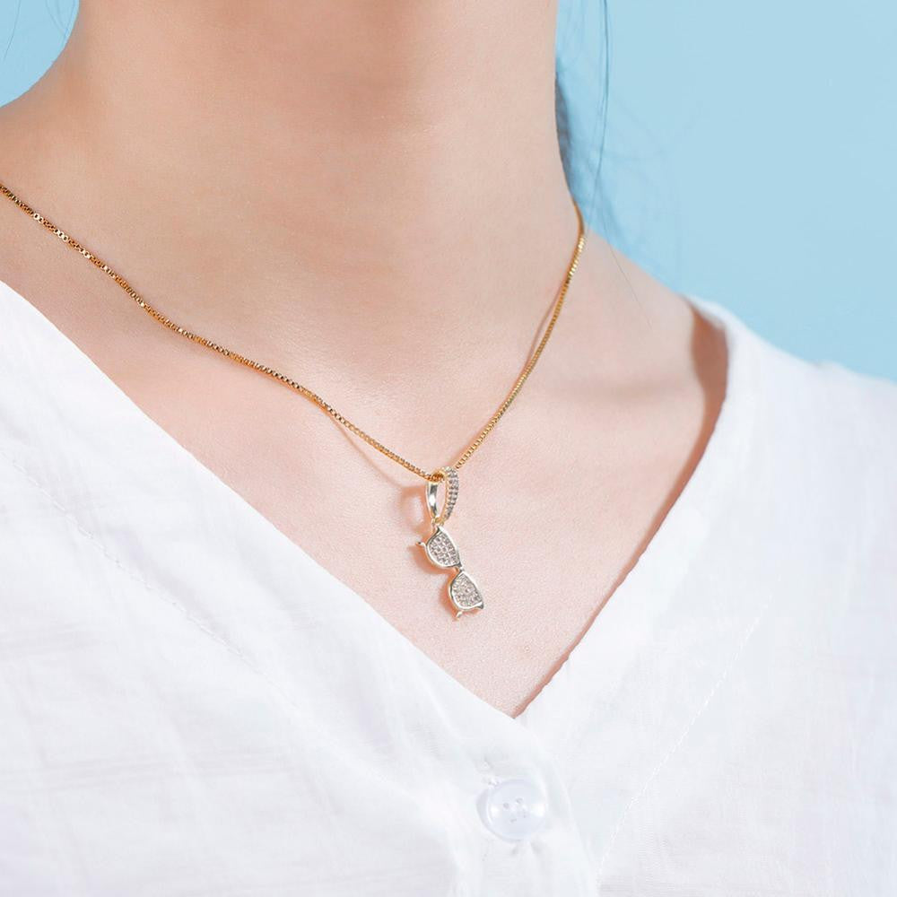 Solid 925 Sterling Silver 14k Gold Silver Rose Gold Sunglasses Bling Bling Chain Necklace