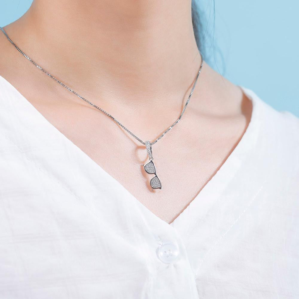 Solid 925 Sterling Silver 14k Gold Silver Rose Gold Sunglasses Bling Bling Chain Necklace