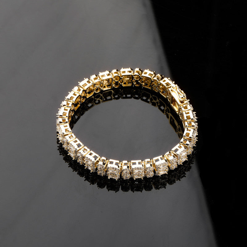 Double Row AAA Micro Pave Round Square 10mm Gold Silver Big Boy Bracelet