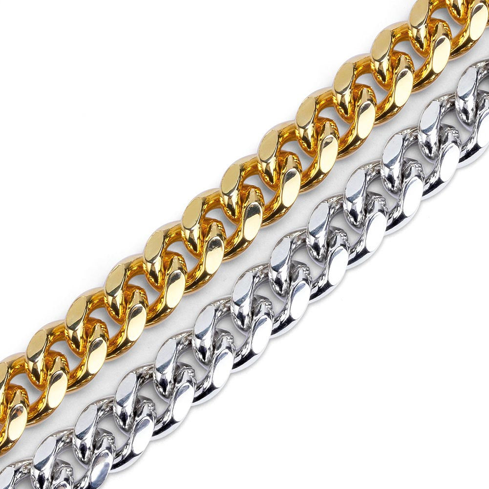 Hip Hop Casual 12mm 14k Gold over Stainless Steel Cuban Chain Bracelet With 1ct Simulate Diamond Clasp