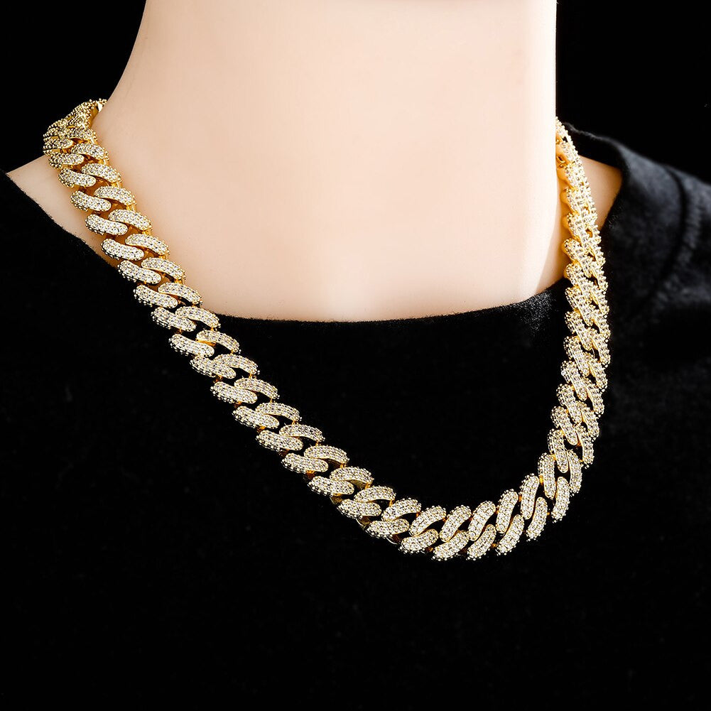 AAA True Micro Pave 13mm Spring Clasp Cuban Link Hip Hop Chain Necklace