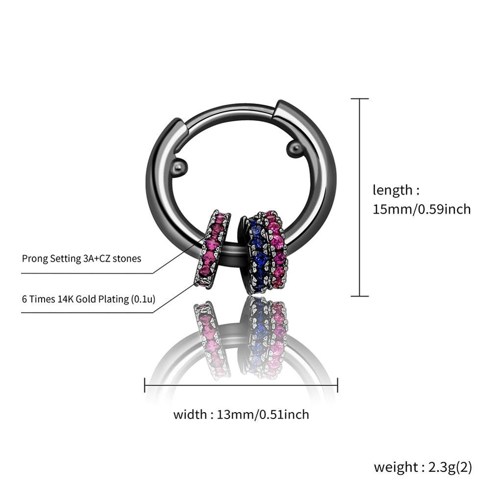 Ladies 13mm Round Mini Hoop 14k Silver Black Hematite High Quality bling Bling Earrings