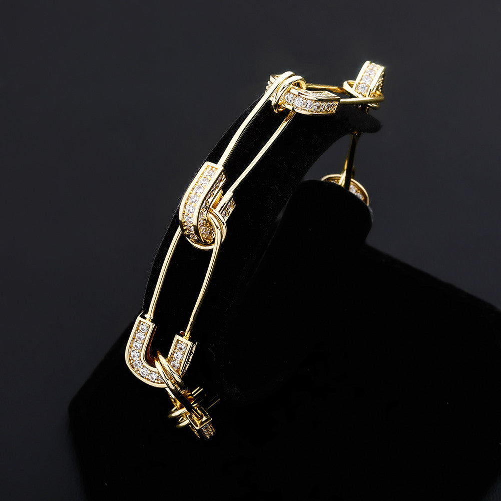 14k Gold .925 Silver Rose Gold AAA Micro Pave Safety Pin Hip Hop Bracelet