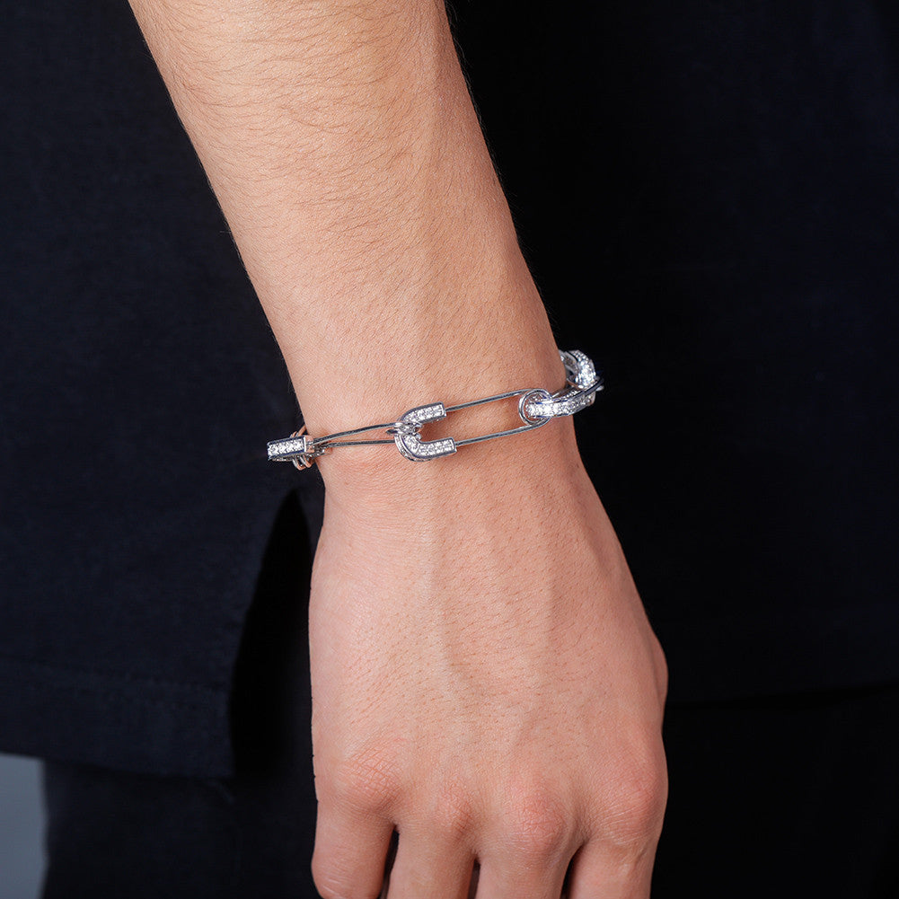 14k Gold .925 Silver Rose Gold AAA Micro Pave Safety Pin Hip Hop Bracelet