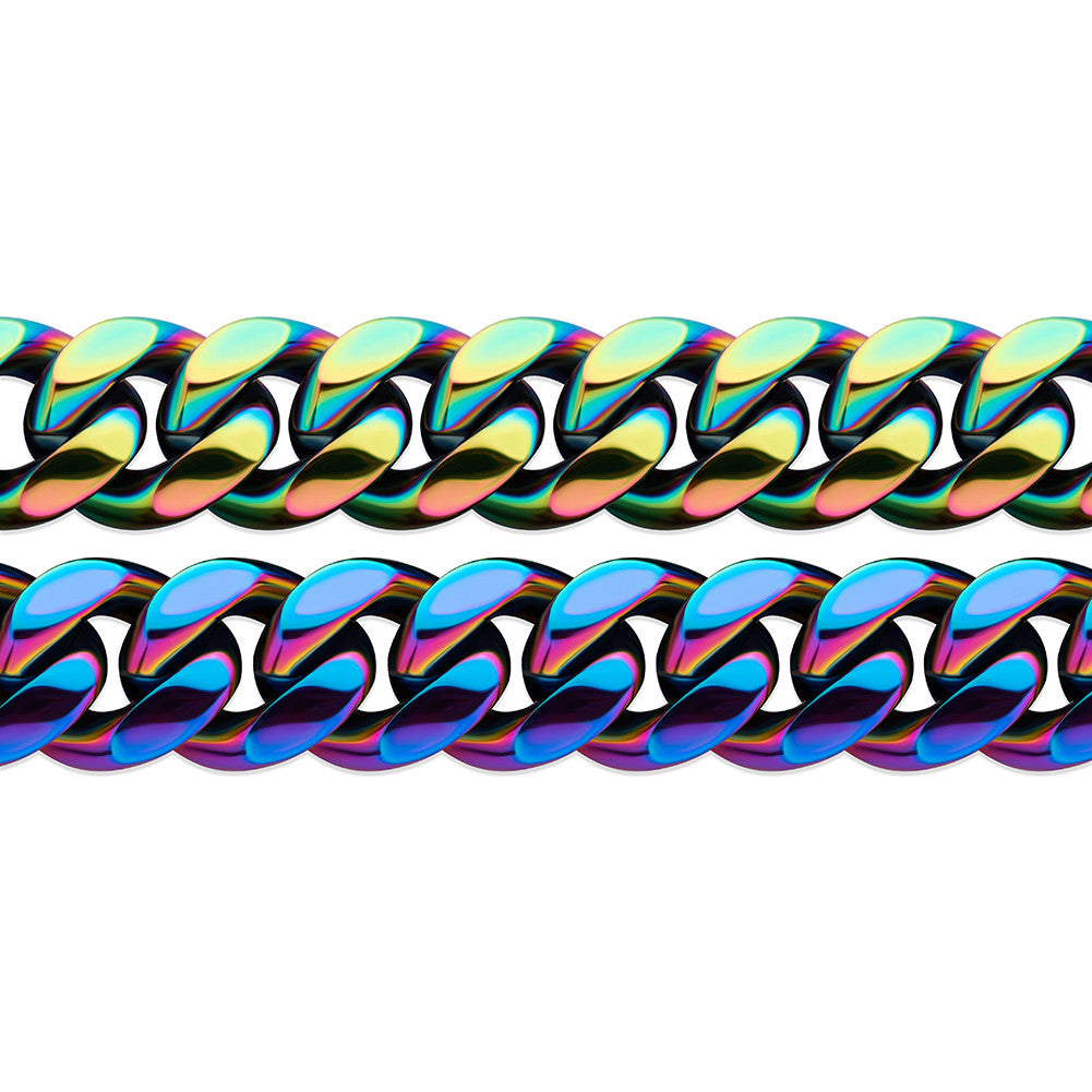 14mm Stainless Steel Fashion Rainbow Color Cuban Link Hip Hop Chain Necklace