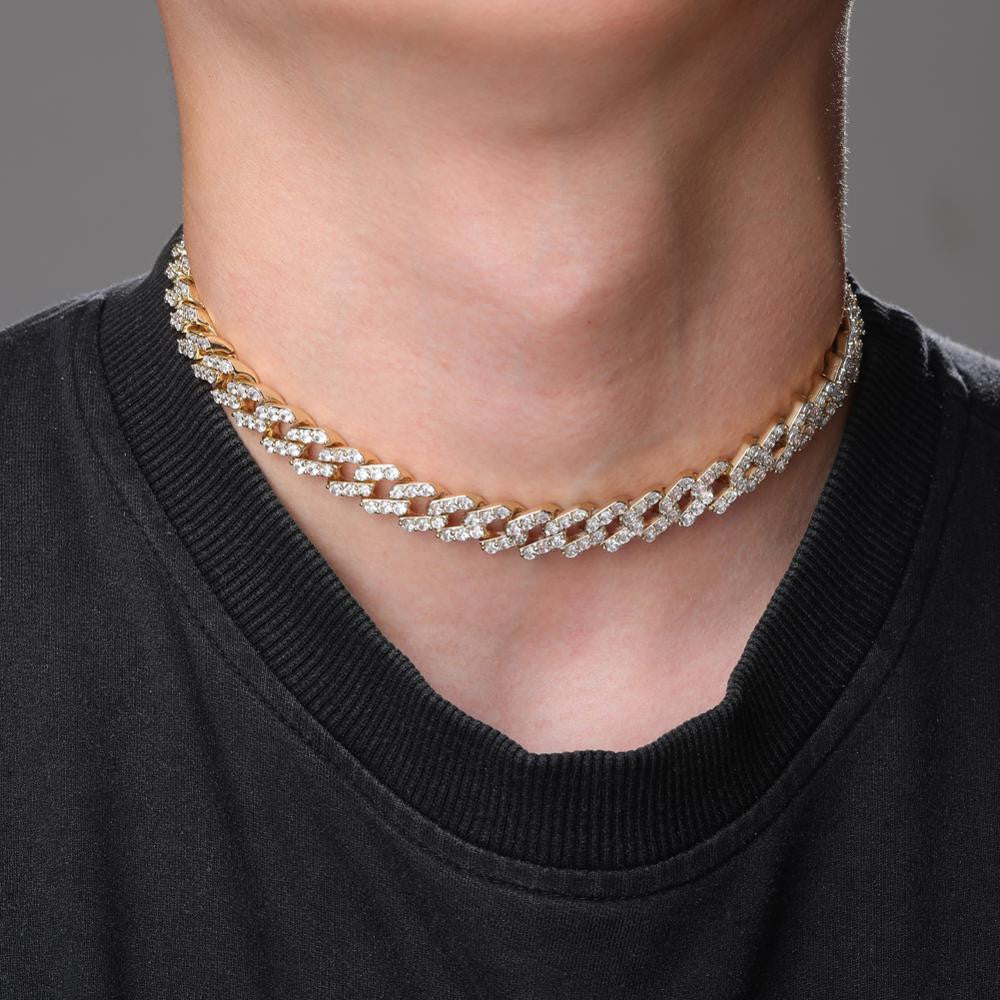 Mens 3 Row Ice AAA+ Water Stone Prong Set 12mm Open cut Cuban Link Chains Necklace