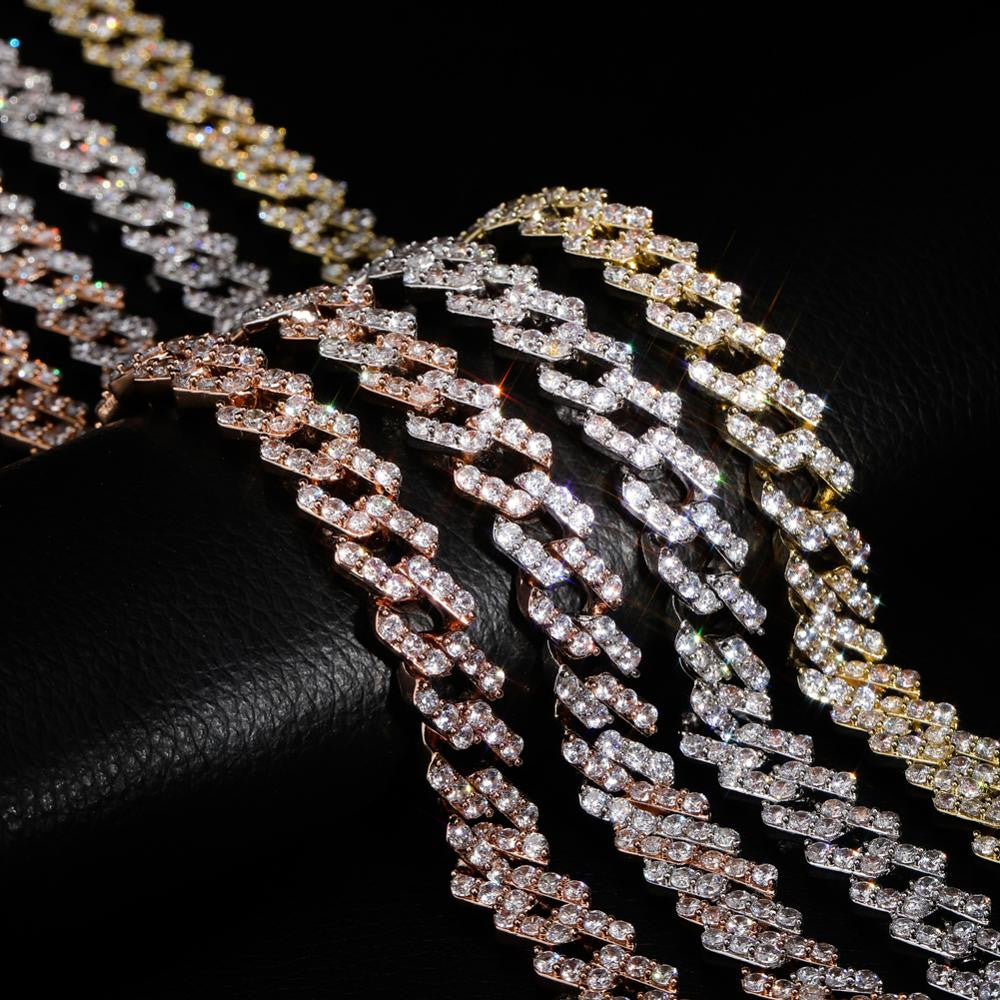 Mens 3 Row Ice AAA+ Water Stone Prong Set 12mm Open cut Cuban Link Chains Necklace