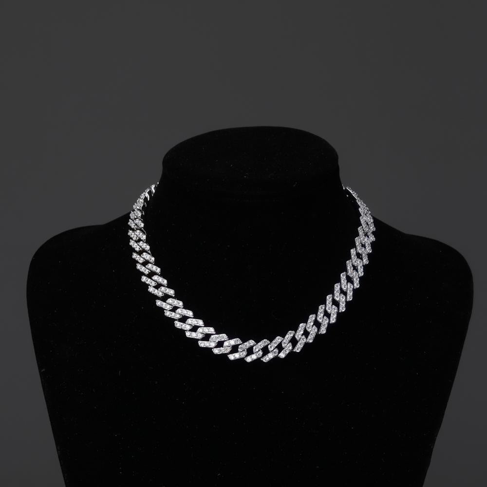 Mens 3 Row Ice AAA+ Water Stone Prong Set 12mm Open cut Cuban Link Chains Necklace