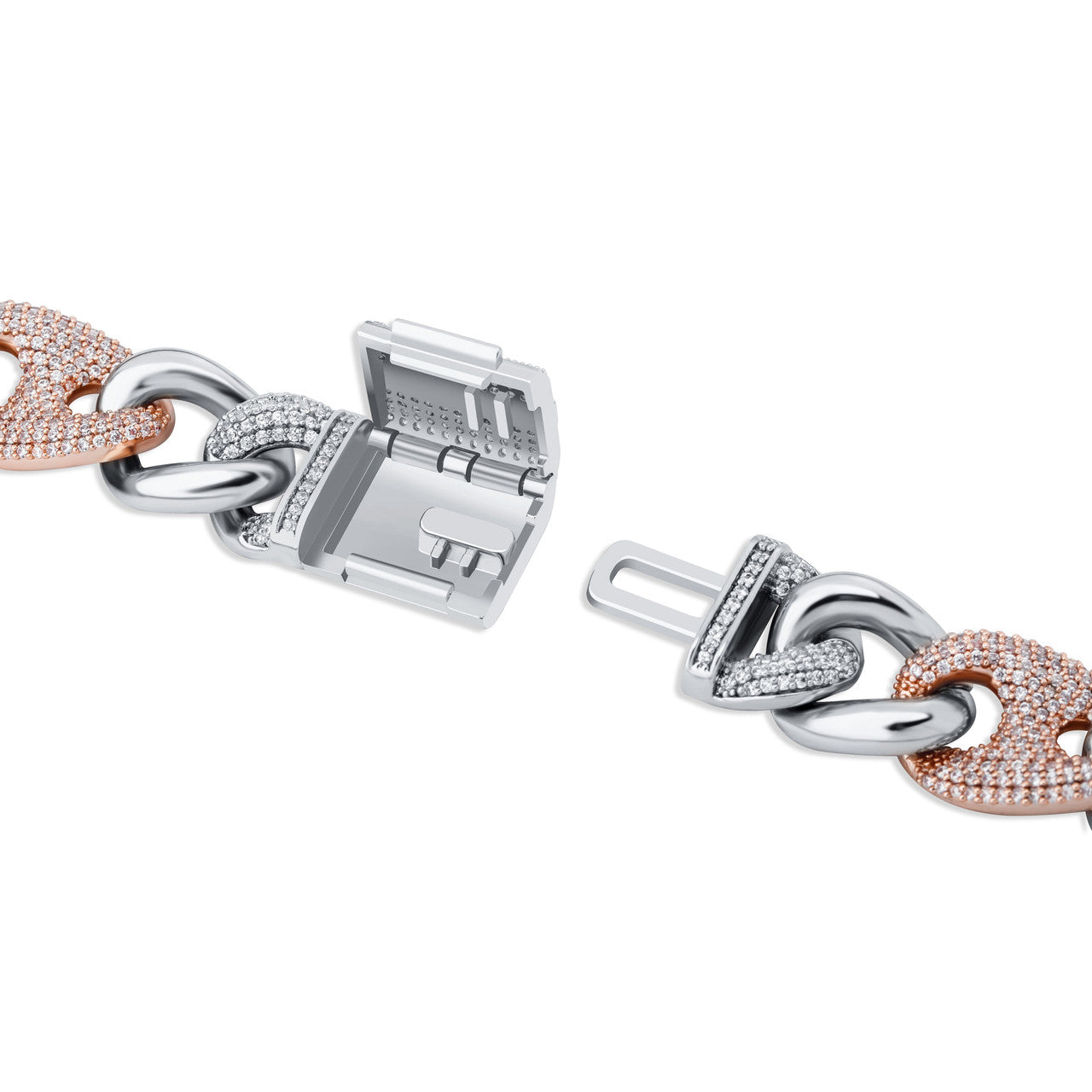 925 Silver Rose 14k Gold 16mm Box Clasp Miami Cuban Link Flooded Ice Hip hop Bracelet