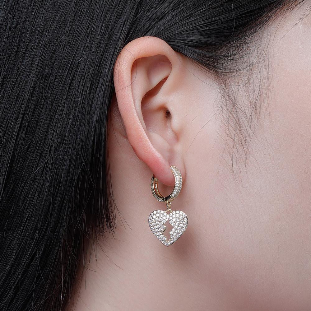 Ladies 16mm Heart Breaker Hip Hop Iced Bling Earrings