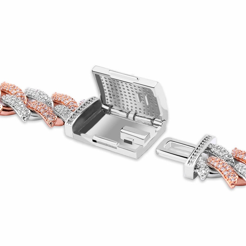 16mm Big Box Clasp 14k Rose Gold Silver Flooded Ice Miami Cuban Link AAA Micro Pave Stone Chain
