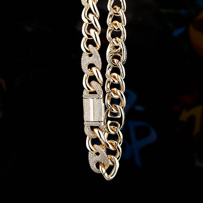 AAA Micro Pave Rose Gold 925 Silver 14k 16mm Buckle Clasp Cuban Link Hip Hop Chain Necklace