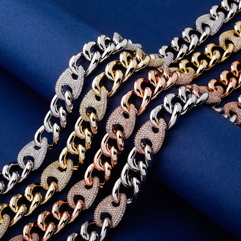 AAA Micro Pave Rose Gold 925 Silver 14k 16mm Buckle Clasp Cuban Link Hip Hop Chain Necklace