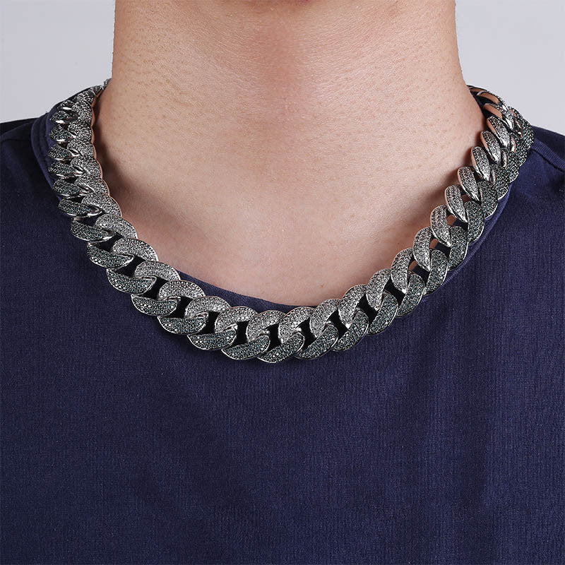 Custom 18MM Flooded Ice Mint Blue AAA Micro Pave Stone Miami Cuban Link Hip Hop Chain Bracelet Set