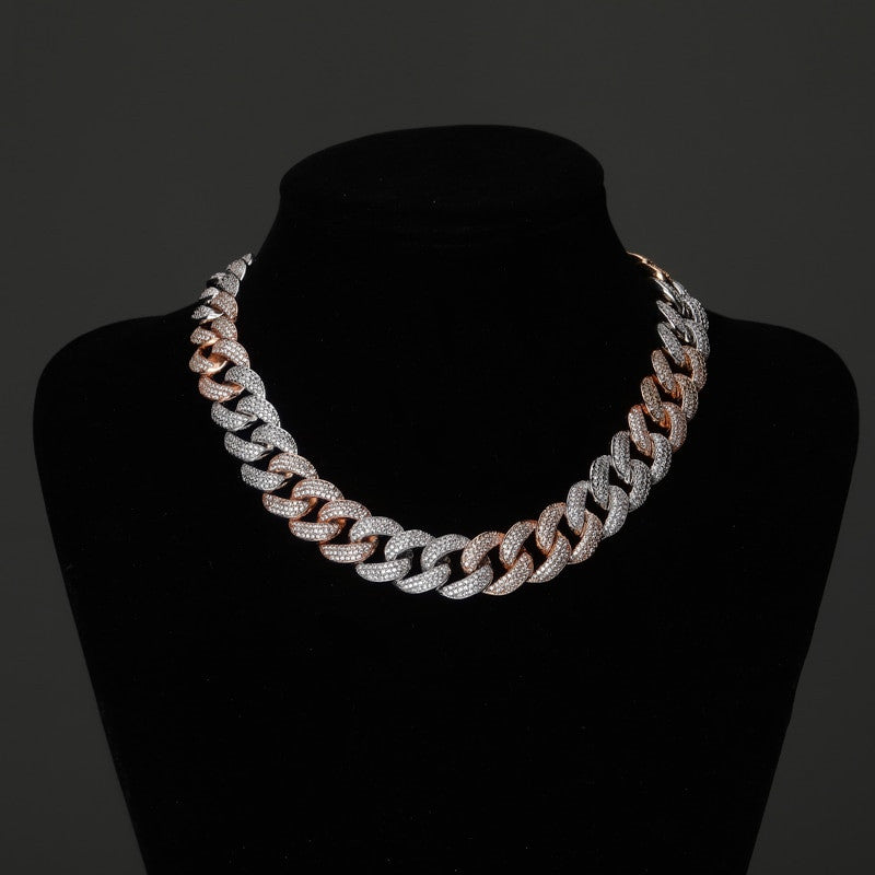 Miami Cuban Link 18MM AAA Micro Pave Hip Hop Silver Rose Gold Chain Necklace
