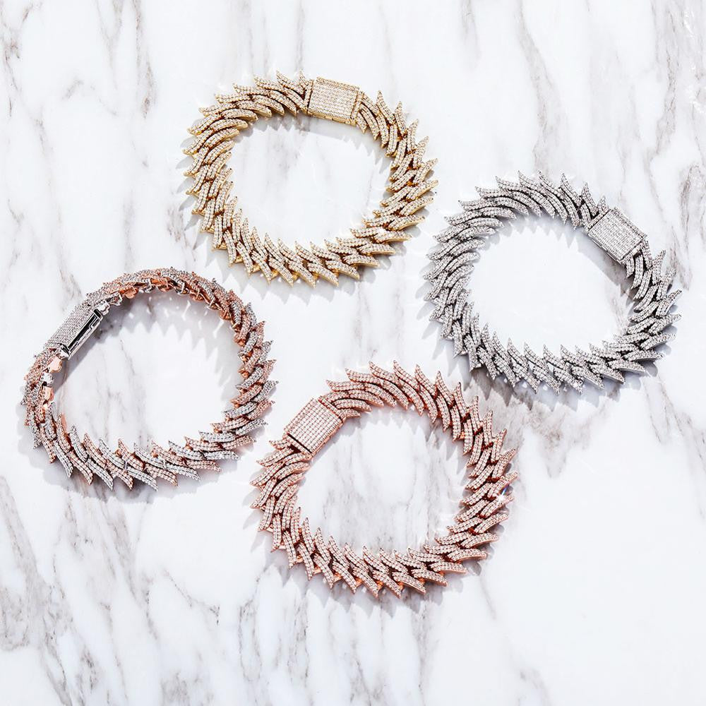 15mm Miami Cuban Link Crown Of Thorns Hip Hop Street Wear Bracelets