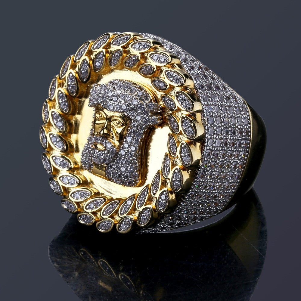 KRKC Crystal Vintage Jewelry Punk CZ Diamond Rings Jesus Head 14K Gold Plated Hip Hop Iced Out Micro Pave Zircon Ring for Men KRKC Crystal Vintage Jewelry Punk CZ Diamond Rings Jesus Head 14K Gold Plated Hip Hop Iced Out Micro Pave Zircon Ring for Men