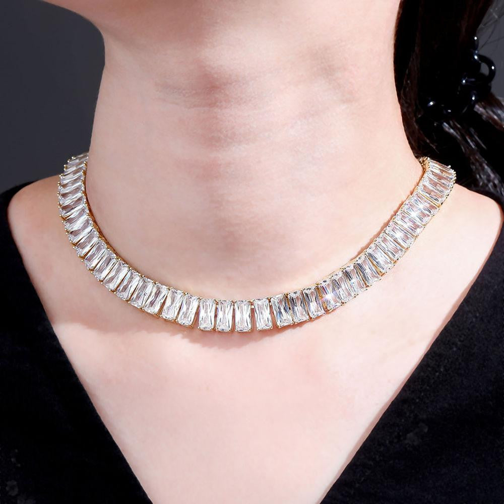 Pink Ice 10mm 14k Gold 925 Silver Baguette Chain Necklace