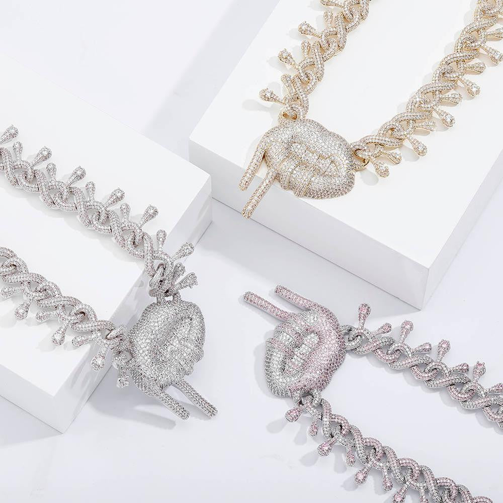 Flooded Ice All Drip Drop Drooling Lips Hip Hip 14k White Yellow Rose Gold Bling Chain Necklaces